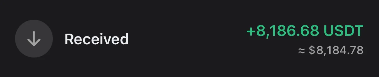 Поступление +8 186,68 USDT